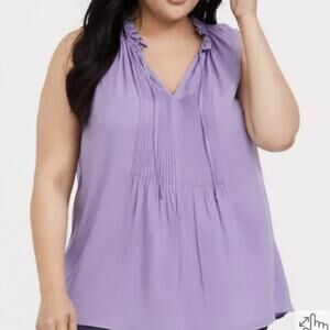 Torrid Purple Challis Pintucked Blouse Sleeveless Lightweight Springy Size 2X